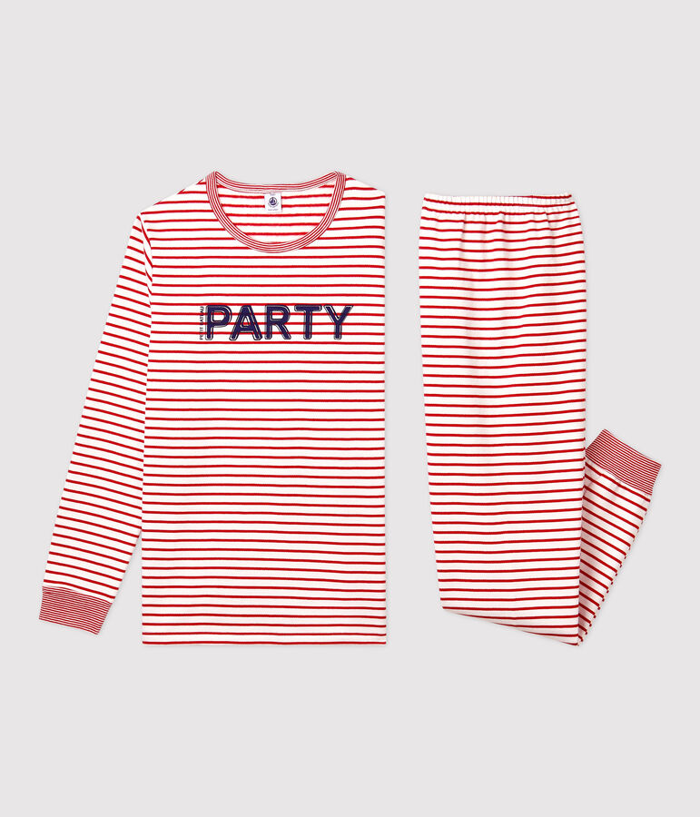 Unisex Red Striped Fleece Pyjamas white/red